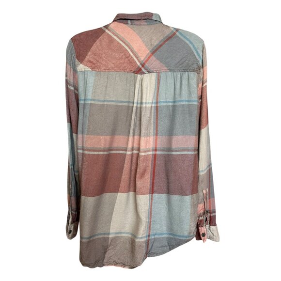 Lucky Brand Flannel Shirt Gray Mauve Plaid - Picture 3 of 4